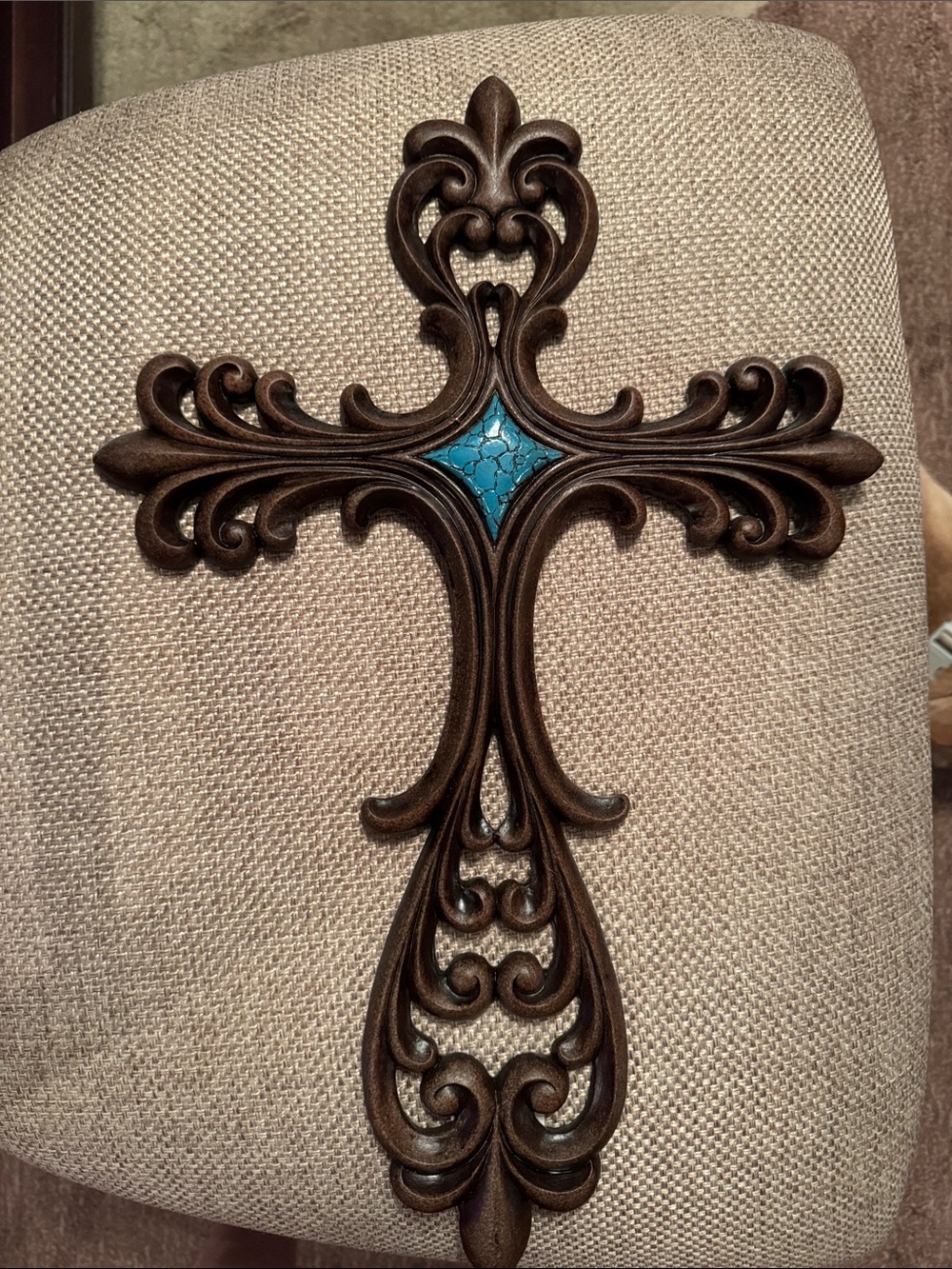 Hobby Lobby Brown Wall Cross with Turquoise Accent